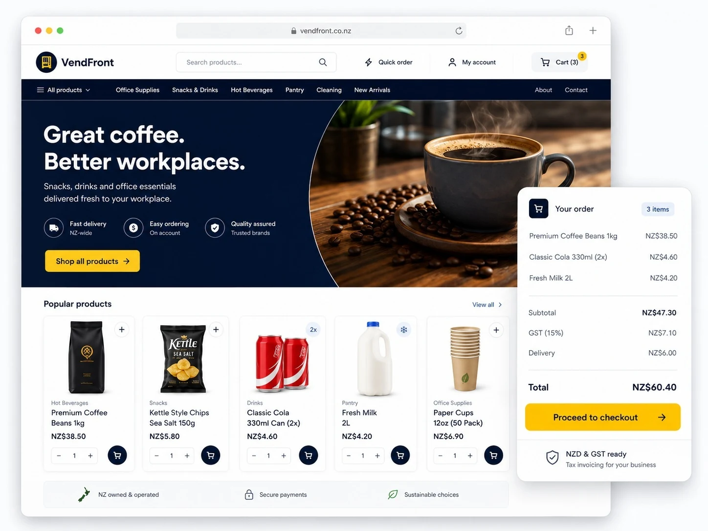VendFront micro-market ordering and replenishment software storefront
